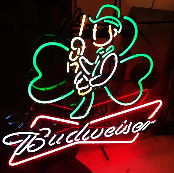 Budweiser Clover With Leprechaun Neon Sign